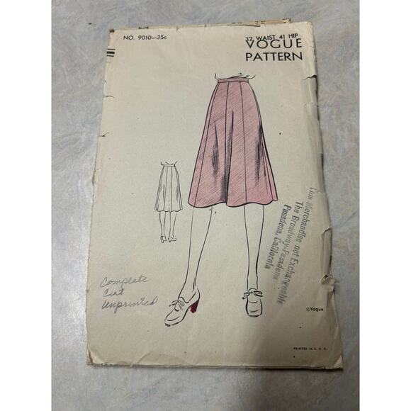 Vogue Other - Vintage 40's Vogue Pattern #9010 "Easy to Make" 8-Gored Skirt Waist 32" Hip 41"